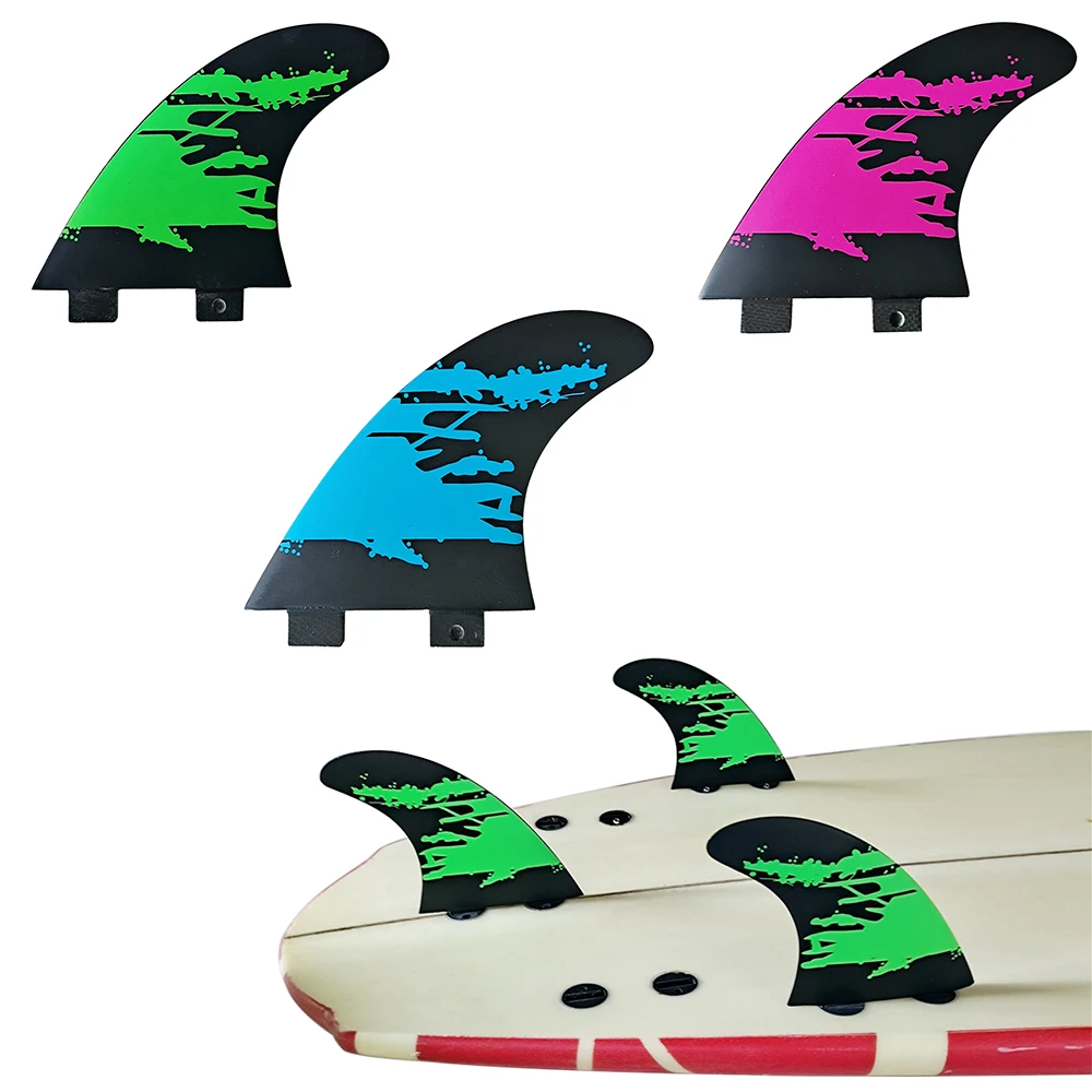 

Purple/Blue/Green Short Board Fin For UPSURF FCS Fin Plugs M Size Tri Fibreglass Surf Fin Thruster Double Tabs G5 Surfboard Fin