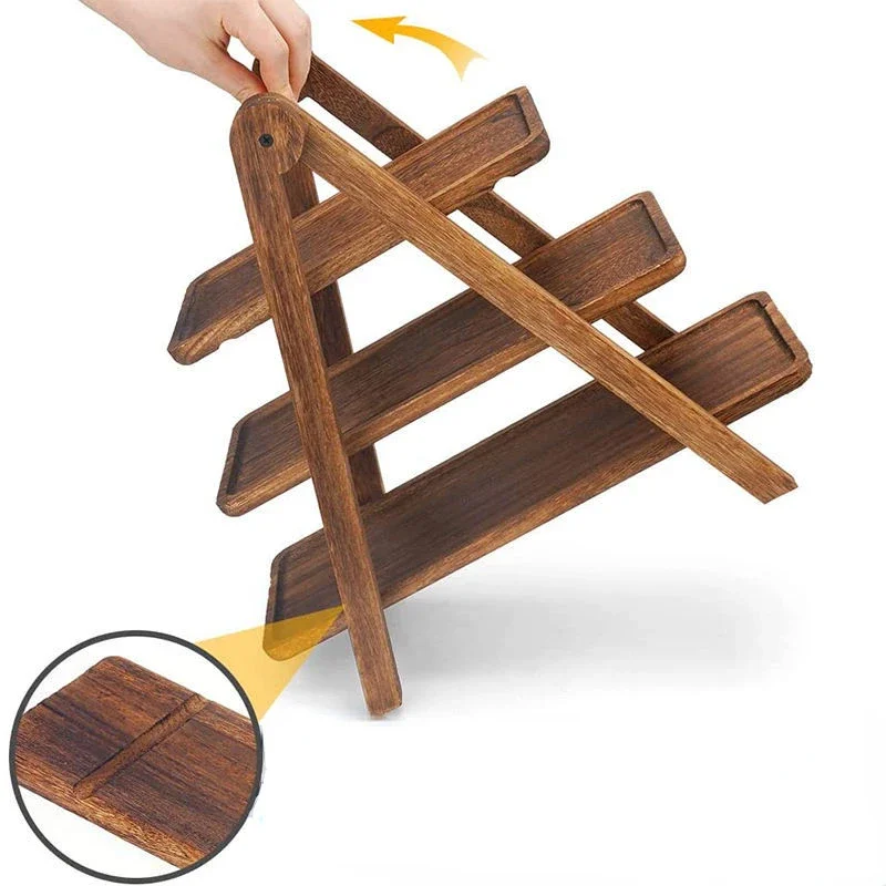 Multi-layer Wood Display Rack for Dinner Plates and Snacks Decorative Trays, Kitchen Storage & Organization,Fruit Dish Plate 4