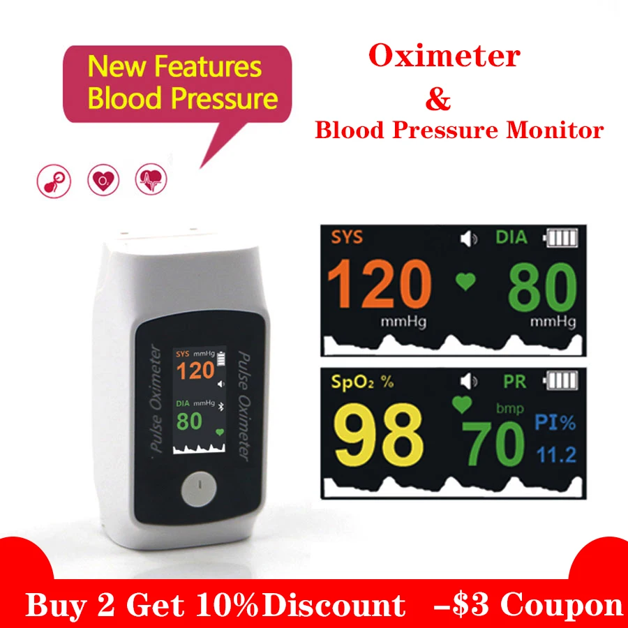 

Bluetooth Digital Fingertip Pulse Oximeter & Blood Pressure Monitor 2 in 1 Household Fingertip Oximetro De Dedo Pressure Meter