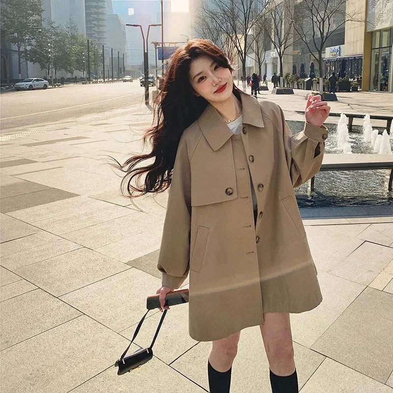 

Korean Fashion Windbreaker Jacket Women's Clothes Casual Loose Overcoat 2022 Spring Autumn Simple Chic Women Khaki Trench Coat