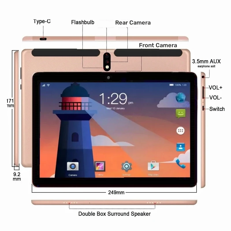 Free Gifts 10.1'' Android 9.0 Tablet 2GB/3GB RAM 32GB ROM MTK9863 4-Core WiFi Dual SIM Phone Call Tablets PC 1280 x 800 IPS 2