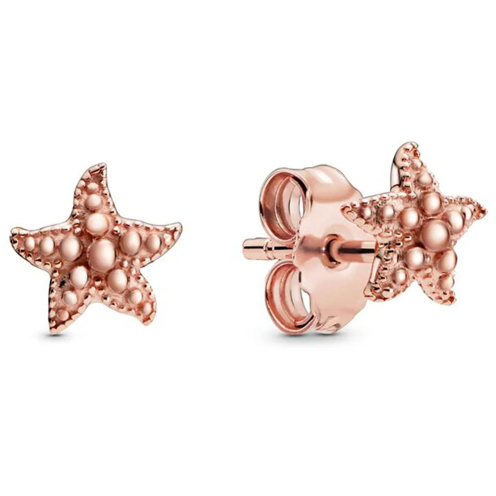 

Authentic 925 Sterling Silver Sparkling Rose Gold Starfish Stud Earrings For Women Wedding Gift Fashion Jewelry