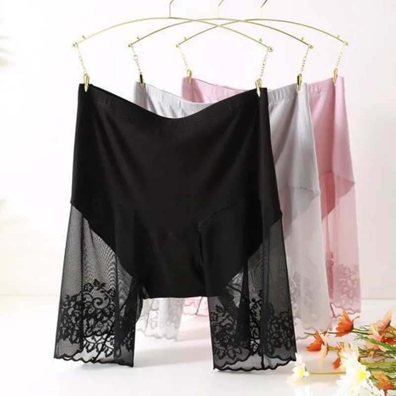 Women High Waist Safety Short Pants Summer Modal Plus Size Soft Underskirt Shorts Anti Rub Thigh Boyshorts Sexy Lace Boxer 1pcs