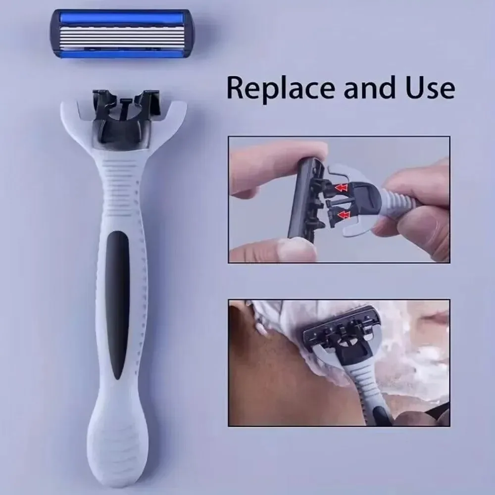 Razor Shaver Men's Manual Safety Razor 6-layer Stainless Steel Hair Removal Knife Replaceable Head Tools