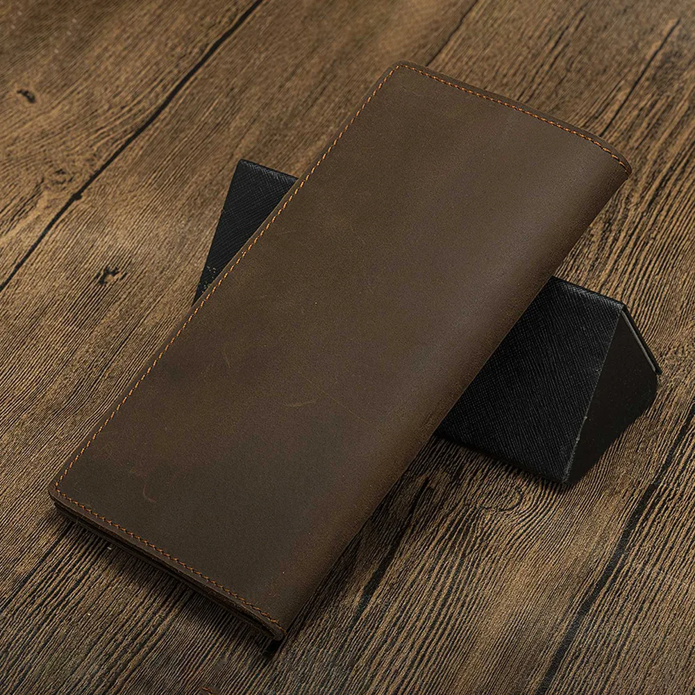 VEQKING Leather Wallets, Long Genuine Leather Clutch Bag, Retro Style Cowhide Card Bag Clip 4