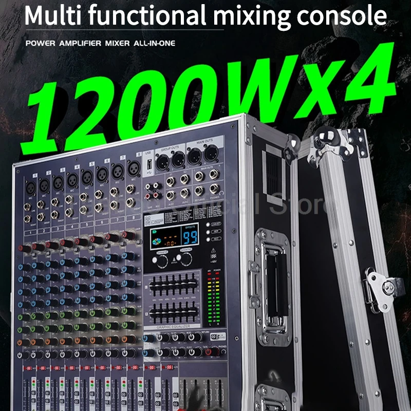 4 Channel 1200Wx4 High-power Amplifier Equipped with Wireless Microphone Dual Group Subwoofer Amplifier with Mixing Console