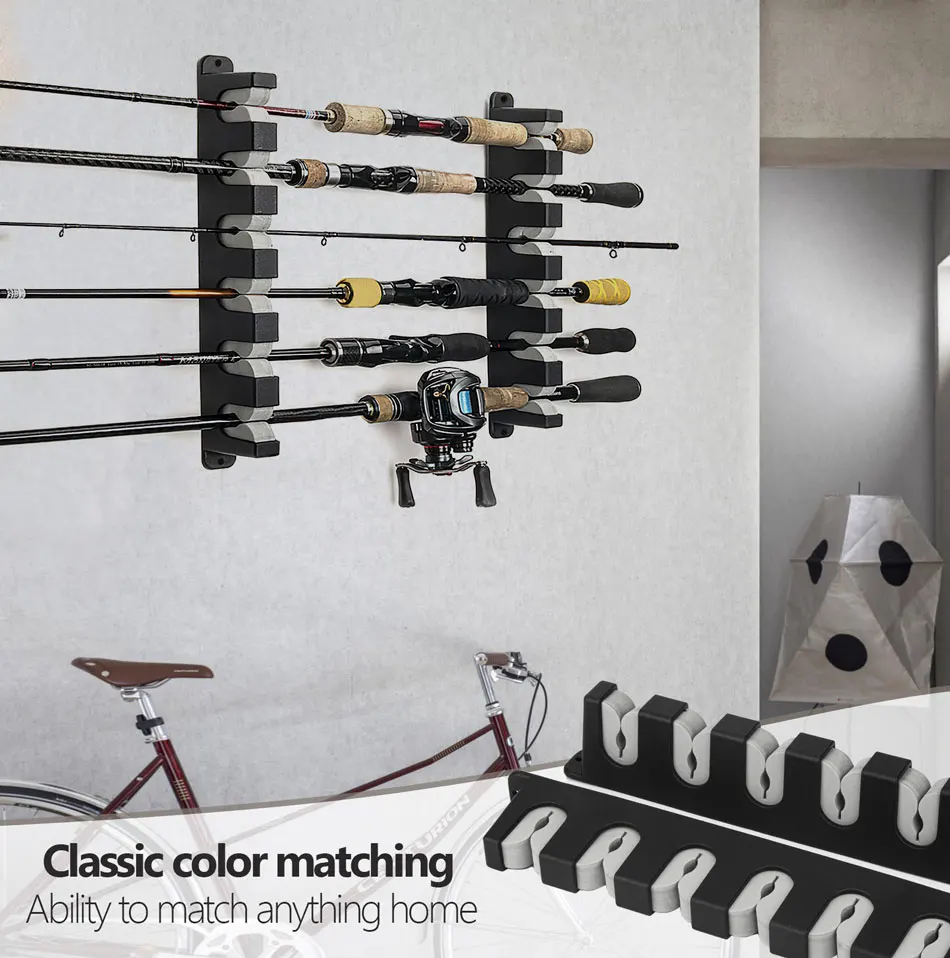 Fishing Pole Rack For Garage Fishing Rod Holders, Wall Mounted