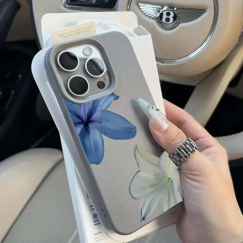 Elegant Blue Lily Lichee Pattern Shockproof Phone Case with TPU Bumper Cover