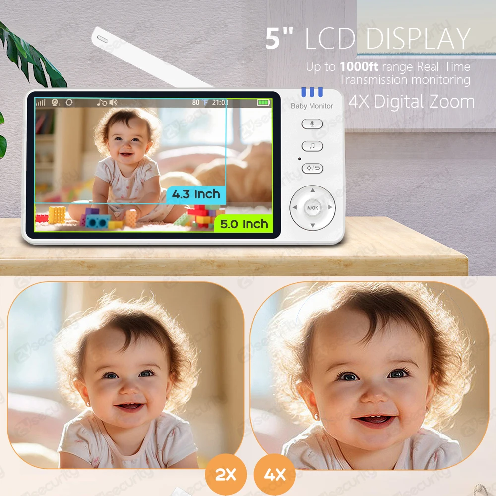 Wireless Baby Monitor Video Baby Monitor 5 Inch Video Baby Monitor 720P With Pan Tilt Zoom Surveillance Baby Camera Two Way Intercom Auto Night Vision