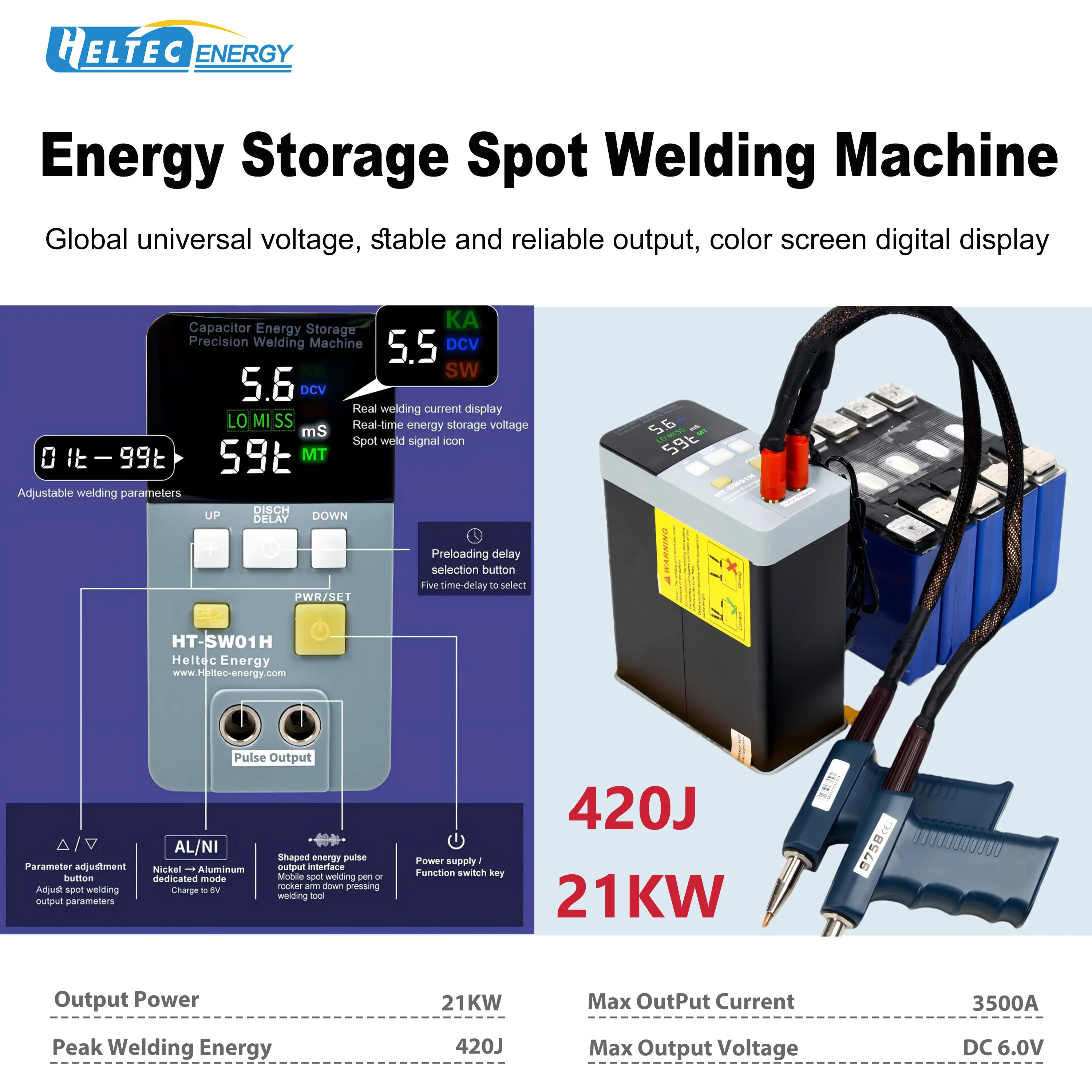 Heltec HT-SW01H 21KW Peak 3500A Peak Spot Welder Portable Battery Welding Machine for 18650 Lithium Battery Packs