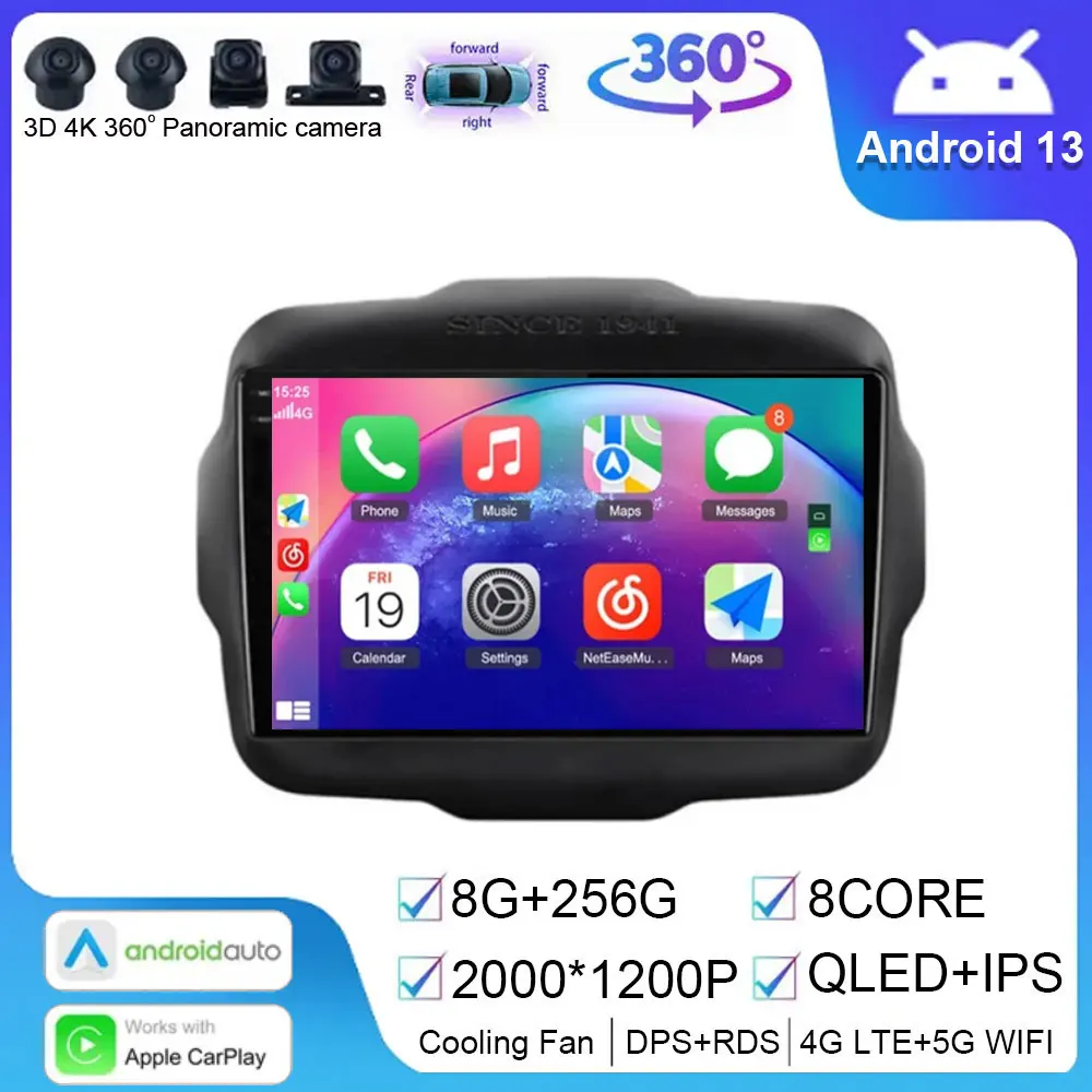 Android 13 Per Jeep Renegade 2016-2020 Autoradio Wireless Carplay System Auto Video Multimedia Player 2Din Dvd Autoradio Gps Dsp