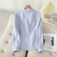 Casual Cotton Women's Oxford Shirt 2024 Autumn New Good Quality Woman Blouse and Tops Lady White Blue Striped Shirts Clothes - Image 3