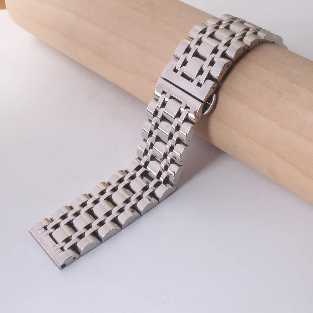Silver Stainless Steel Polished Watch Strap with Butterfly Clasp