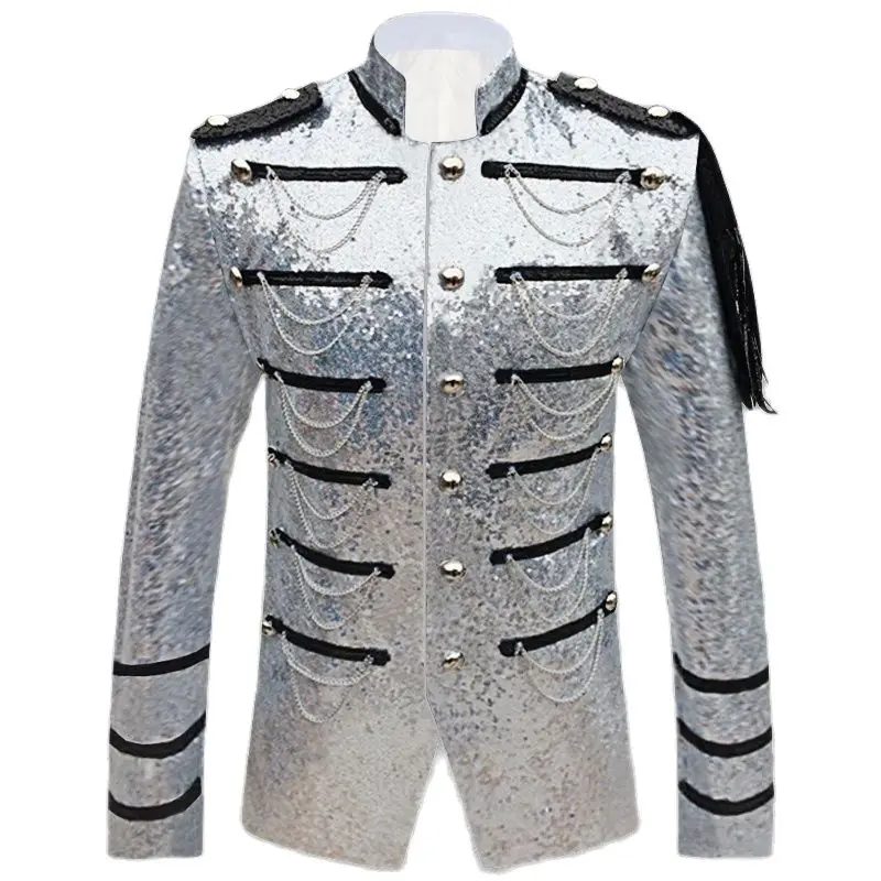 Sequin Embellished Blazer Jacket Men Stage Party Mens Suit Jacket Military Dress Tuxedo Men Blazer Singer Show DJ Costume Homme mens blazer