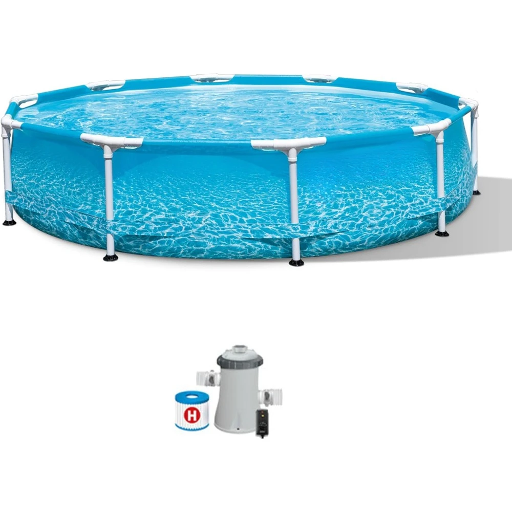 

Swimming Pool, 10 Feet X 30 Inch Outdoor Above Ground Circular Beachside Swimming Pool with Filter Pump, Inflatable Hot Tub
