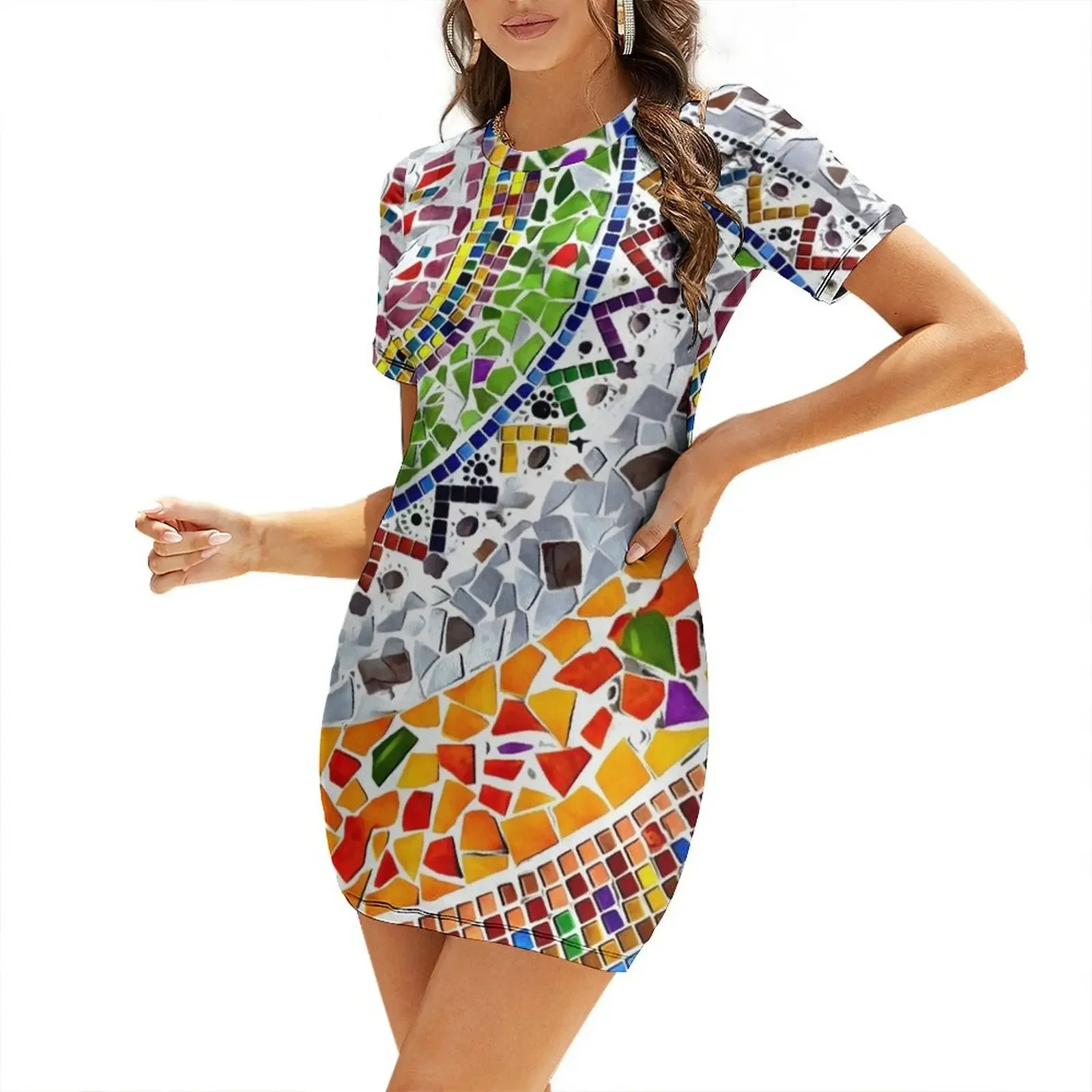 Gaudi Barselona mosaic Short-Sleeved Dress birthday dress for women dress party night for women 2025