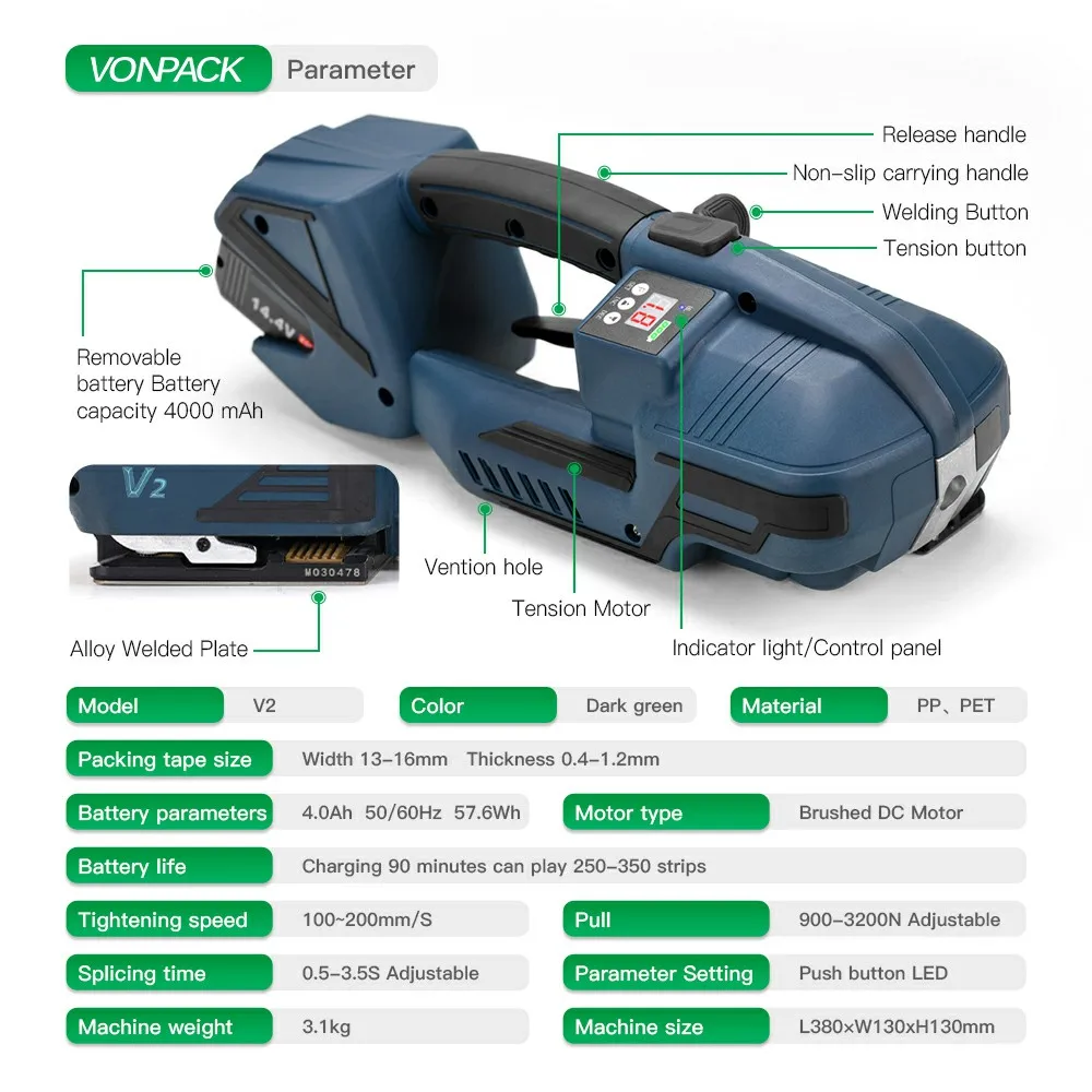 V2 carton pallet  electric binding tools rechargeable lithium battery powered automatic strapping machine 4