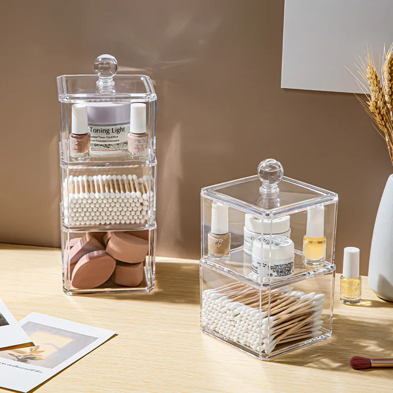 

Multifunctional Acrylic Storage Box Dustproof Q-tips Container Multi Layer Cosmetic Makeup Cotton Pad Organizer Jewelry Holder