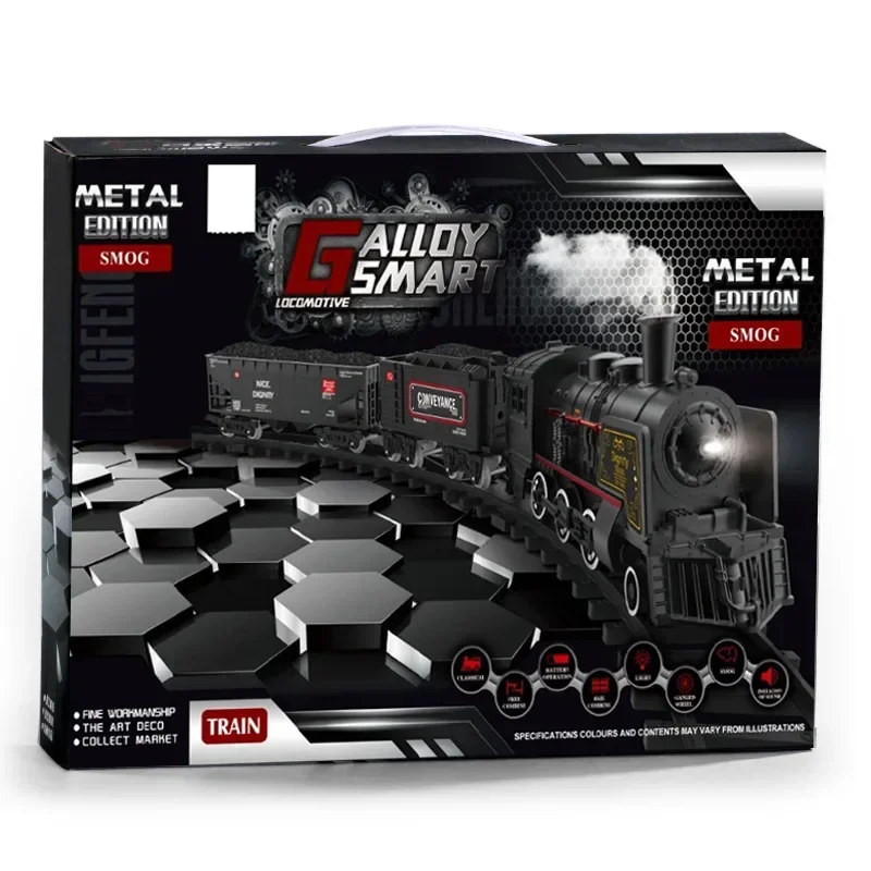 Battery Operated Railway Classical Freight Train Water Steam Locomotive Playset with Smoke Simulation Model Electric Train Toys 6