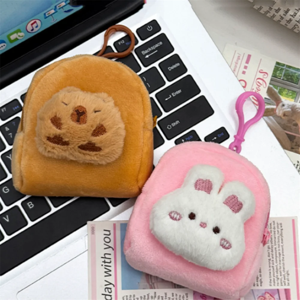 Creative Capybara Rabbit Kawaii Plush Coin Purse Cartoon Wallet Bags Pendant Funny Mini Fashion Headphone Storage Bag Girls Gift