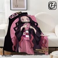 Kawaii Kamado Nezuko Flannel Blanket Demon Slayer Throw Blankets Comic Cartoon Sofa Cover Leisure Blankets Office Napping 1