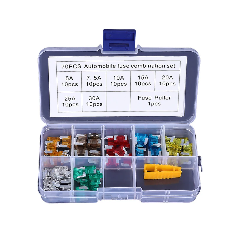 

70pcs Mini Size Car Fuse Box 5/7.5/10/15/20/25/30A Motorcycle Accessories Terminal Small Automotive Fuse Conbination Set