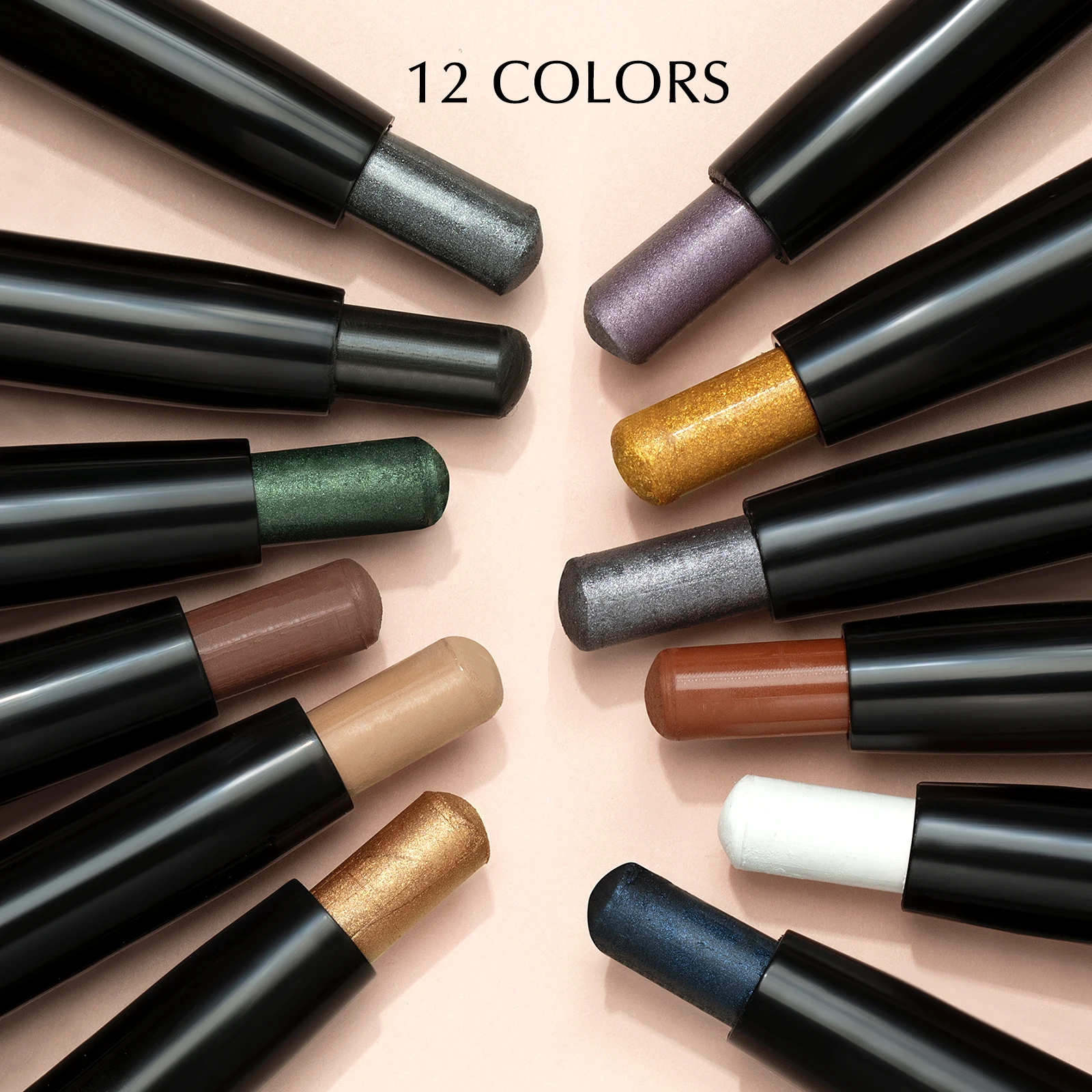 QIBEST 12 Colors Eyeshadow Stick Eye Shadow Eye Shadow Stick Cosmetics Shadows Pencil Eyeliner Highlighter Shimmer Pigment Professional Female Makeup