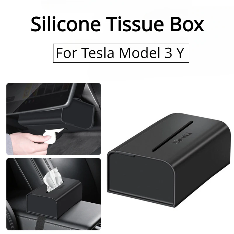 

Car Tissue Box for Tesla Model 3 Y Silicone Napkin Paper Holder Hidden Behind Screen Storage Bag Car Interior Accessories 2023