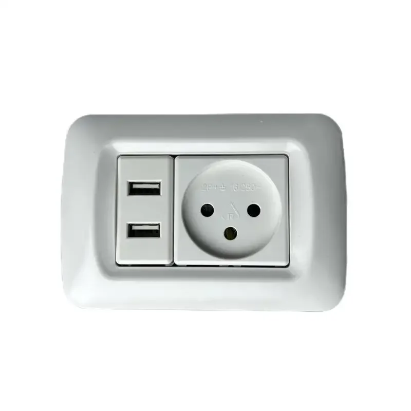 White Israel Standard Dual USB Wall Socket,Light Switch with Power 16A Socket Israel,DIY USB Module Adapter Outlet 118mm *80mm