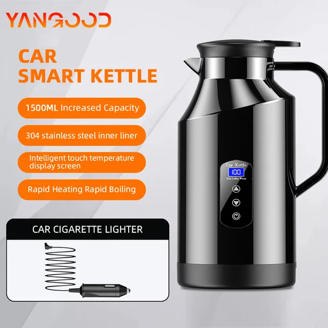 Yangood Portable voiture bouilloire chaude 1500ML grande capacité 304 en acier inoxydable chauffe-eau voyage Auto 12V 24V pour thé café pour 1