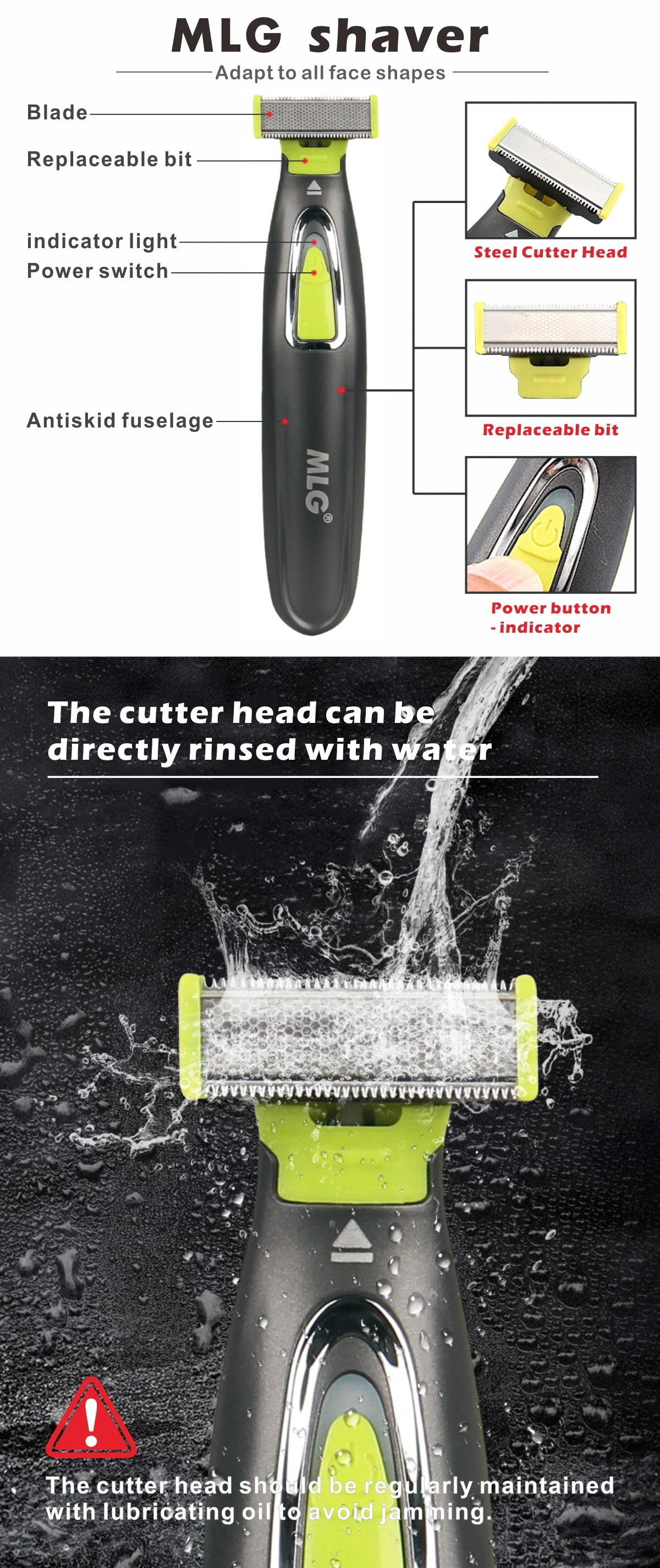 MLG-Barbeador Elétrico Recarregável para Homens, Barba Lavável,