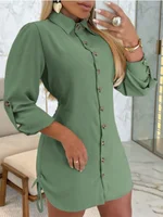 Elegant Flip Collar Button Long Sleeved Dress Women's Button Shirts Style Dress Temperament Spring Autumn Dresses 4