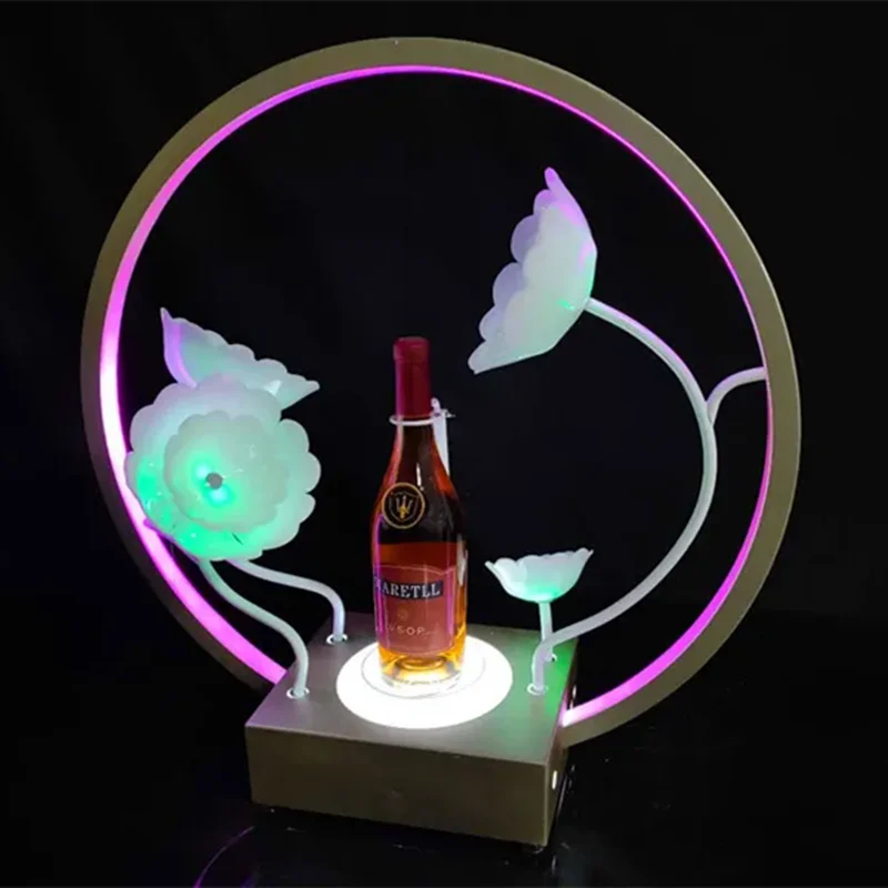 LED Rechargeable Lotus Flower Champagne Cocktail Whisky Drinkware Holder Bar Bottle Presenter For Night Club Wedding Party Decor