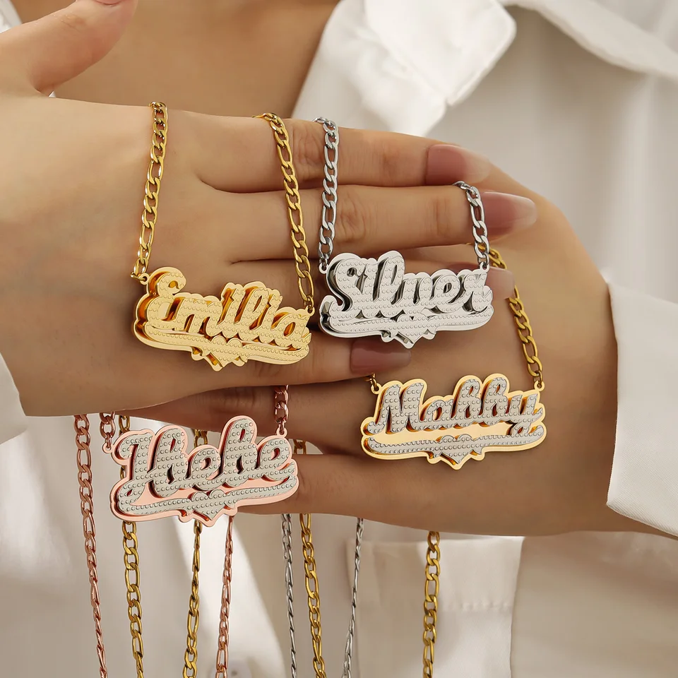Personalized 3D Nameplate Necklace Gold Plated
