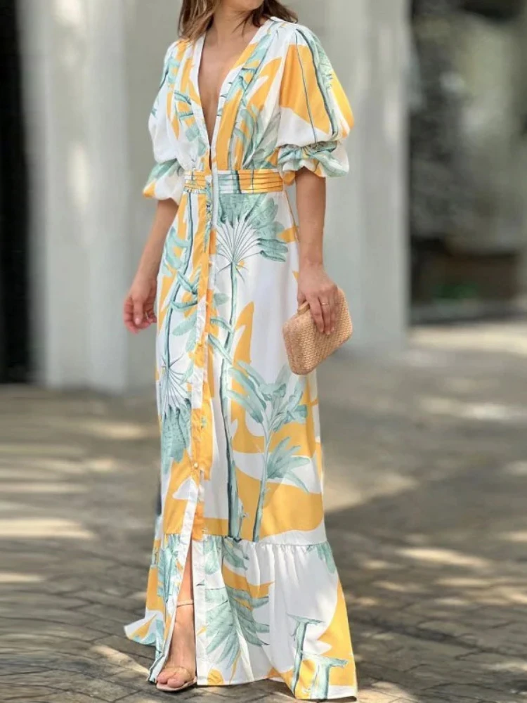 

Woman Dress Elegant Party Dresses for Women 2023 New Fashion New Fashion V-neck Printed Short Sleeve Top Sexy Dress for Women