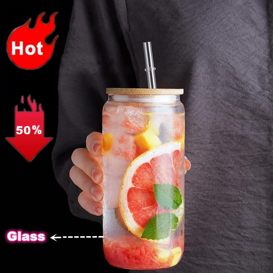 

Strawberry Cup with Bamboo Lid Straw Transparent Milk Mocha Drink Cocktail Bubble Tea Cup Pearl Milk Tea Reusable