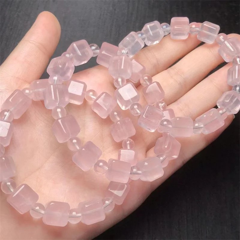 

Natural Rose Quartz Cube Bracelet Crystal Healing Gemstone For Women Fengshui Birthday Present Lover Gift 1pcs