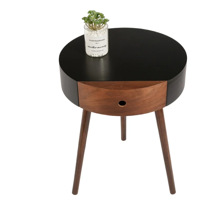 Nordic Style Round Bedroom Bedside Table Living Room with Drawers Coffee Desk Home Furniture INS Balcony Recreational Tea Table