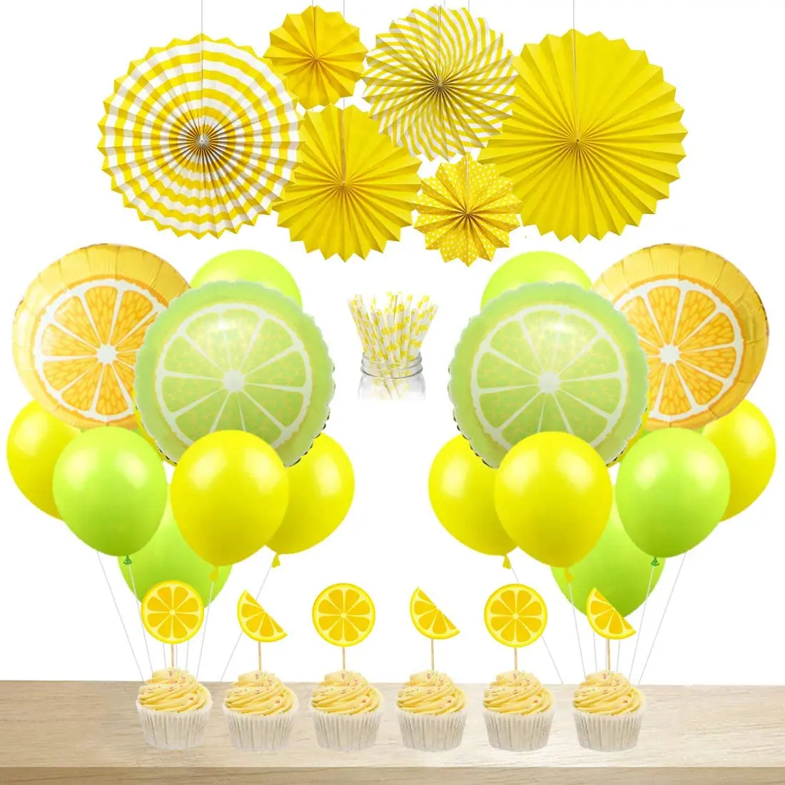 

JOYMEMO-Lemon Theme Party Decorations, Lemon Balloons, Paper Straws, Cake Topper, Birthday Party, Baby Shower