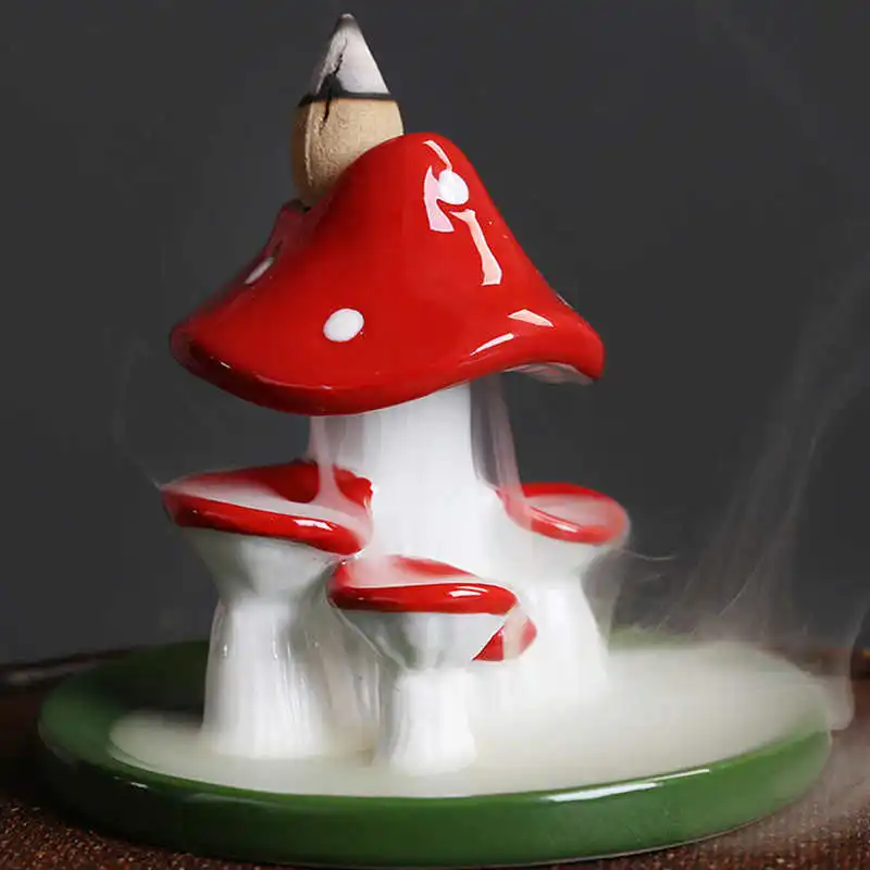 Mushroom Backflow Incense Burners Cute Waterfall Incense Holder Statue