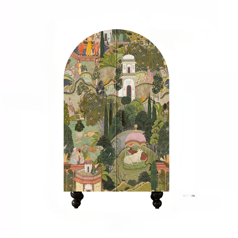 Pastoral Painted Solid Wood Wardrobe Double Door Home Bedroom Wardrobe Multi-Functional Living Room Storage Cabinet