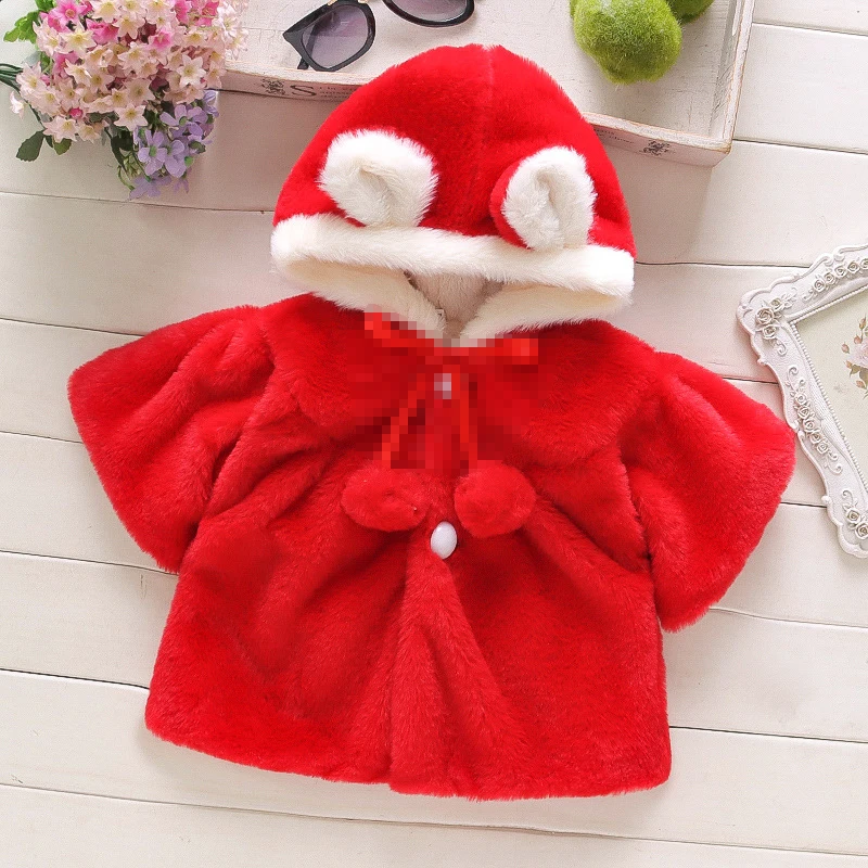 Winter Baby Girl Jacket Sweet And Cute Warm Hooded Rabbit Ear Wool Sweater Minimalist Children'S Clothing Suitable For 0-3 Year