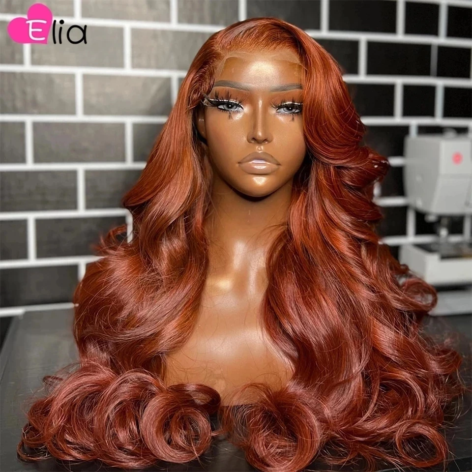 13x4 Human Hair Lace Frontal Wigs Dark Orange Colored Human Hair Wigs Hd Transparent Lace