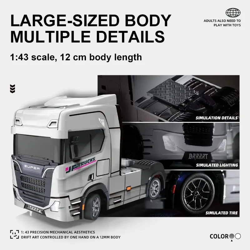 RC Car Head Mini 1/43 Remote Control Tractor Truck Semi-trailer Desktop Trailer Truck with Light and Sound Tractor Toys Boys