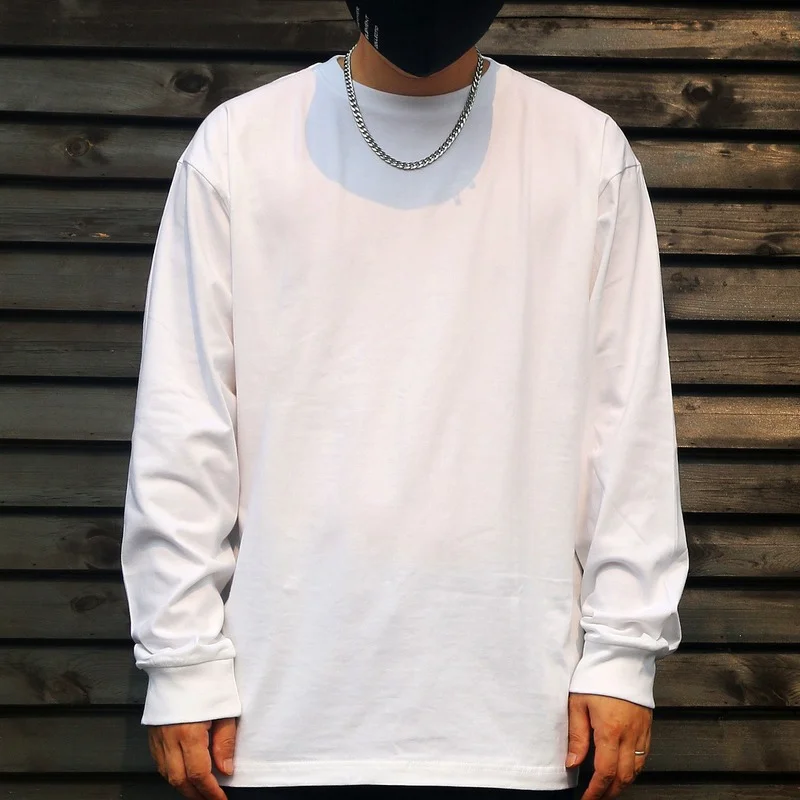 

MRMT 2023 Brand New Cotton t-Shirt Men's Long Sleeve Solid Color Inner T-Shirt Loose Men's White Bottomed Shirt Tshirt For Male