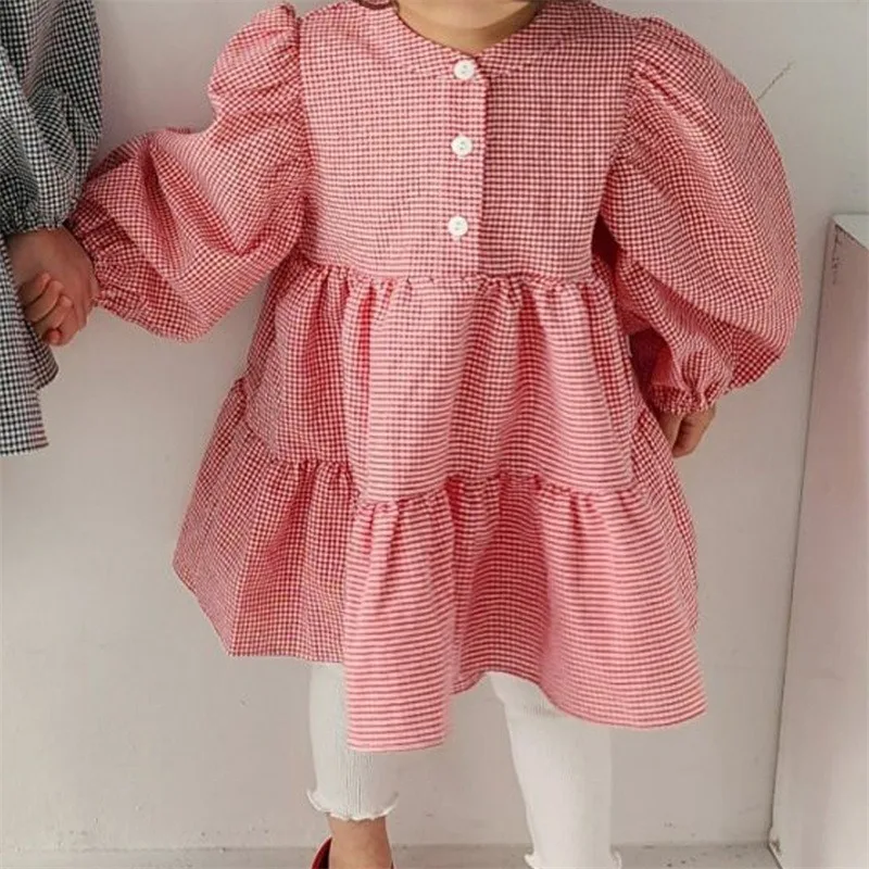 

New Girls Spring Autumn One Piece Long Dress Bubble Long Sleeves Loose Soft All-match Sweet Lovely Outdoor