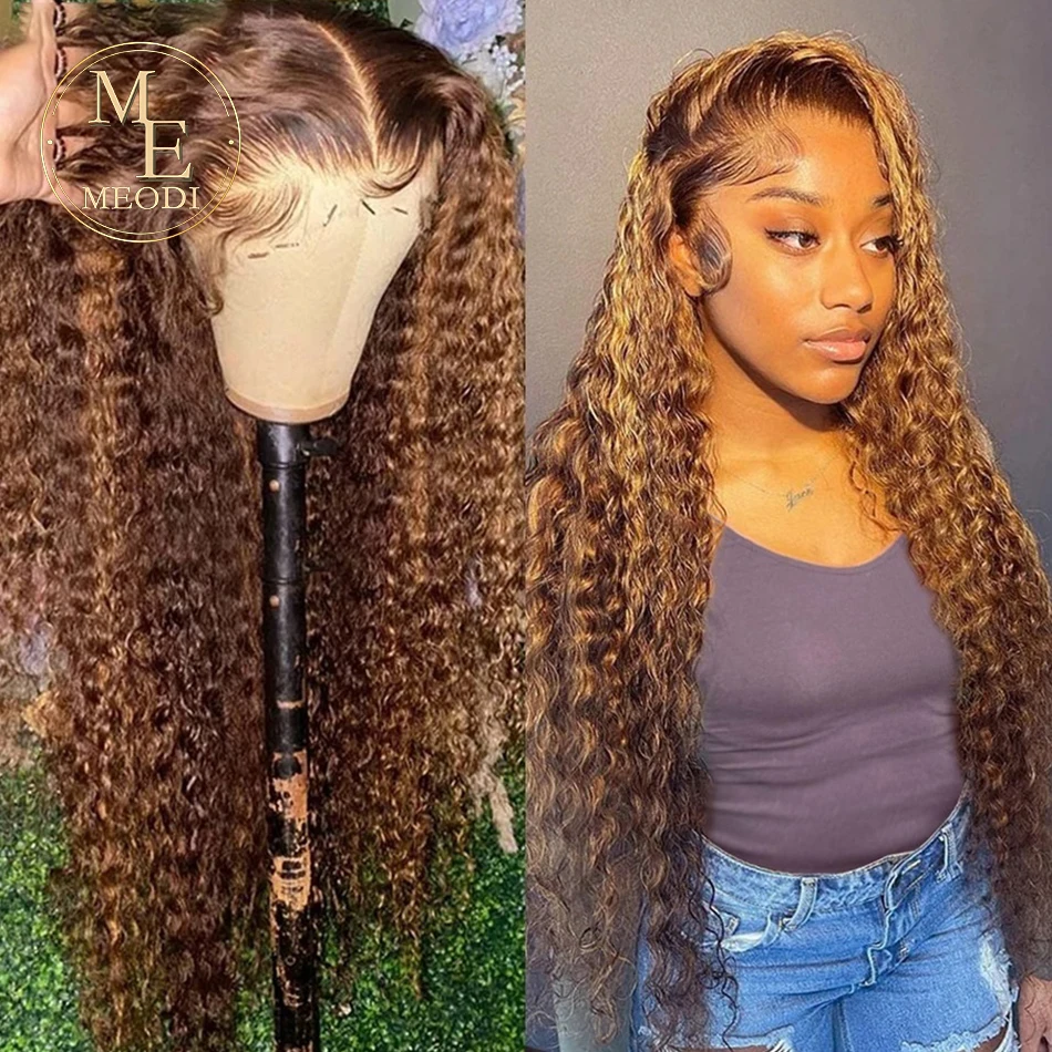 Meodi 13x6 Highlight Ombre Lace Frontal Wig Curly Human Hair Wigs 4/27 Colored 13x4 Deep Water Wave Lace Front Wig 4x4