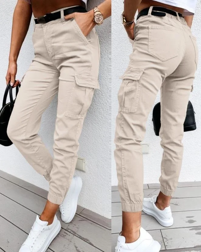 Women's Pants 2023 Summer Fashion Pocket Design High Waist Casual Plain Skinny Daily Long Cargo Pants Y2K Streetwear