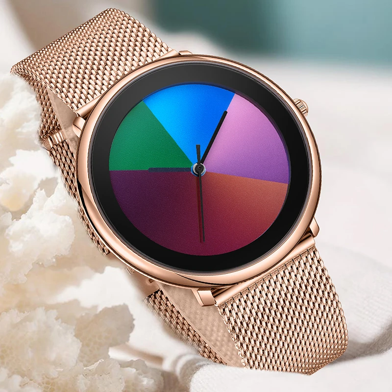 LIGE New Creative Ladies Watch Round Ultra Thin Mesh Waterproof Women's Quartz Wristwatch Simple Bracelet Watches Gift For Women