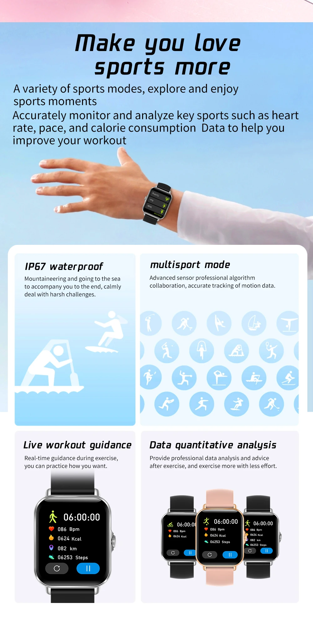 2022 New Women Smart Watch 1.69 Inch Full Touch Screen Bluetooth Call Sports Fitness Bracelet IP67 Waterproof Men Wristband L21